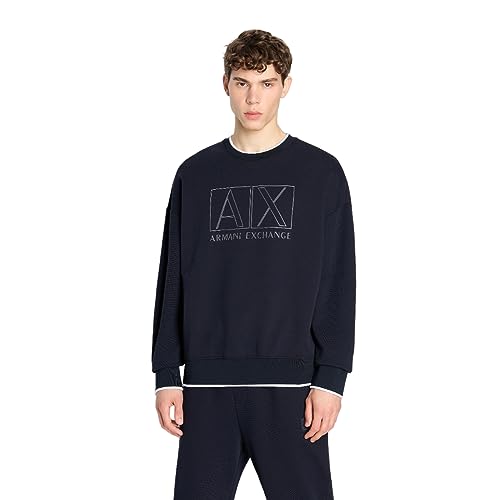 Armani Exchange Men's Stretch Cotton Double Knit Classic Box Logo Pullover Sweatshirt