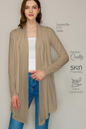 Image of Women's Draped Open Front Casual Long Sleeve Lightweight Office Work Cardigan Sweater