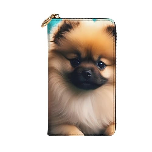 Pomeranians Puppies and Point Prints Leather Long Clutch Wallet for Fashionable Girls and Women - Durable, Stylish, and Functional, Black, One Size2
