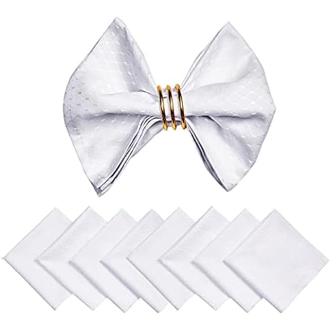 Homejoy Cloth Napkins Set of 8 – Square 17x17 Inch Jacquard Fabric Polyester Washable Reusable Cloth Napkins for Kitchen Dinner Dining Restaurants Wedding Party Banquet Table (White) Cover