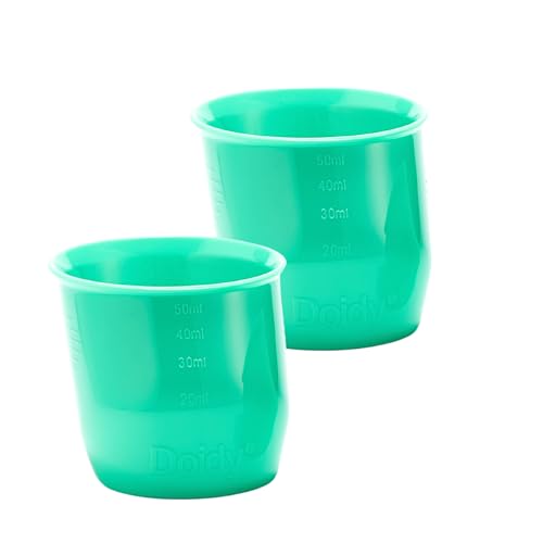 Doidy Paquete de dos minivasos - Vasos de entrenamiento para bebés Vaso para bebés con diseño inclinado único - Excelente vaso para destete para leche y agua - Uso a partir de 0 meses 50 ml, material