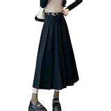 [ZeoYoee] プリーツ スカート レディース ロングスカート aライン フレア ハイウエスト 無地 ウエストゴム 大きいサイズ ゆったり マキシ丈 制服 ボトムス 着痩せ オフィス 薄手 普段着 春 秋