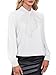 Avanova Women Bow Tie Neck Blouse Shirt Bishop Long Sleeve Work Office Top Solid White Large