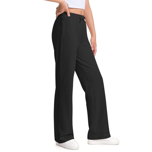 Kids Girls Straight Sweatpants Solid Color Elastic Waist Stretchy Athletic Pants Joggers Casual Loose Comfy Soft Trouser