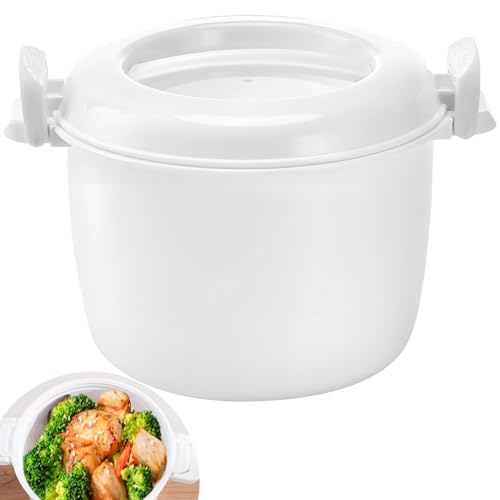 Olla arrocera grande blanca para microondas, olla de plástico portátil con tapa, lonchera multifuncional para