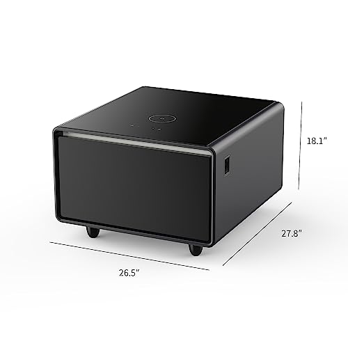 GlowSpark 26.5" Coffee Table with Fridge, Smart Coffee Table with Refrigerator & Temperature Control, Mini Fridge Coffee Table with USB Port & Induction Light (Black)