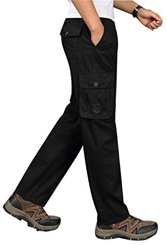 Men's Twill Straight Leg Elastic Waist Workwear Zip Fly Pull On Cargo Pants3