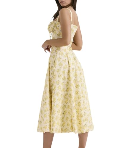 Image of Women's Corset Dresses Floral Print Boho Flowy Slit Dress Casual Midi Beach Sundress Vacation Outfits