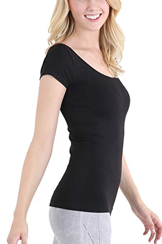 NIKIBIKI Women Seamless Cap Sleeve Scoop Neck Fitted Top, Made in U.S.A, One Size2