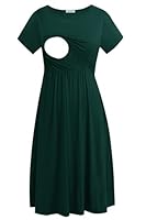 Smallshow Damen Lässiges Kurzarm Stillkleid Umstandskleid für Stillen Deep Green Large