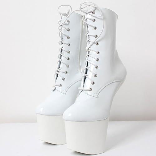 High heels 20cm heelless ankle boots thick-soled mirrored patent leather pole dancing shoes2