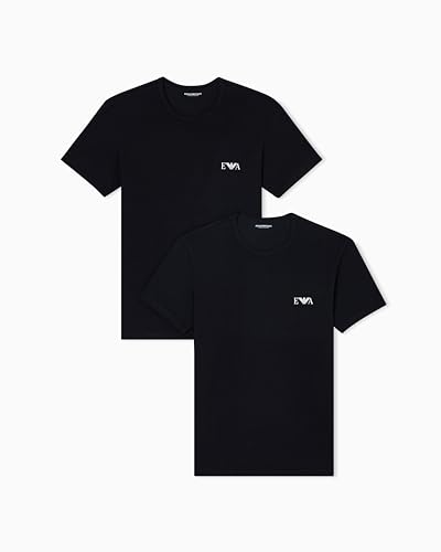Emporio Armani Man's Bold Monogram Lot de 2 t-Shirts à col Rond, Noir, Taille M, ajusté, Noir/Noir, M, Noir/Noir, M