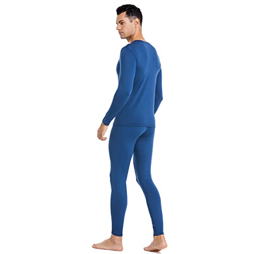 Image of PISIQI Thermal Underwear Men Ultra-Soft Long Johns Set with Fleece Lined Base Layer Winter Skiing Warm Top & Bottom Black