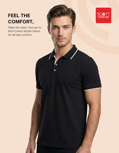 Image of Scott International Cotton Polo T Shirt | Collar Tshirts | Half Sleeves Plain T Shirt | T-Shirt |Tshirt for Men Stylish | Men's Tshirt