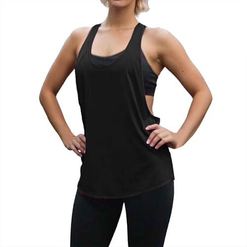 Generisch 2026 Chaleco de fitness en forma de T con escote profundo para estudiantes, ropa deportiva suelta sin mangas de secado rápido, absorbe el sudor, Negro , M