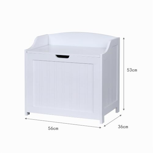 Cofre para ropa Relaxdays de 80l blanco con tapa de madera MDF 4