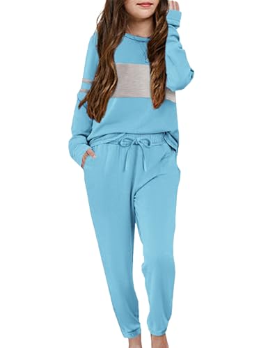 Arshiner Girls' Clothing Sets Sweatsuits Long Sleeve Color Block Pullover Sweatshirts and Lounge Pants with Pocket