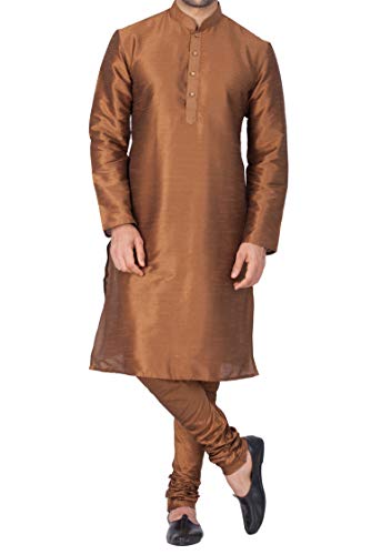 Image of VASTRAMAY VM Mens Silk Blend Kurta Pyjama Set - Classic Ethnic Attire for Timeless Style and Cultural Celebrations | Soft Comfortable Solid Full Sleeves Kurta and Churidar Pyjama Set