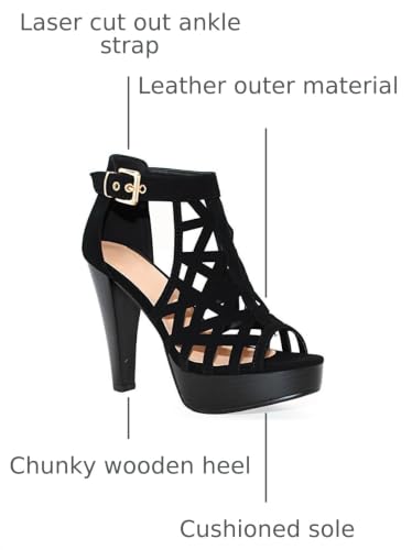 Image of Open Toe Ankle Strap Sandal - Western Bootie Stacked Heel Open Toe Cutout Shoes