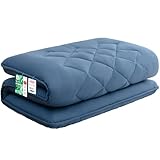 敷き布団 極厚10cm 五層構造 シングル 【TEIJIN マイティトップ中綿使用】抗菌・防臭・防カビ・防ダニ・吸汗・速乾 しきふとん ウレタン入り 高級 折り目なし 敷布団 しっかり支える 三つ折り 体圧分散 ホコリが出にくい ピーチスキン加工 やわらかな肌触り [圧縮なしタイプ 極厚] 100×210cm,ネイビー