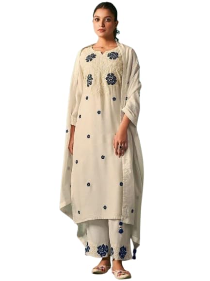 Women's Floral Embroidered Cotton Blend Kurta Pant Dupatta Set-picture-16