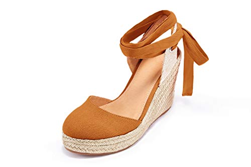Image of FISACE Womens Summer Espadrille Heel Platform Wedge Sandals Ankle Buckle Strap Closed Toe Shoes