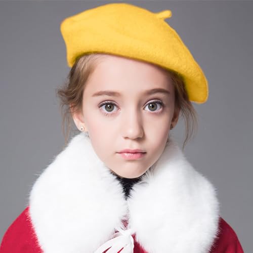Kids Beret Wool French Style Hat for Toddler Girls Solid Color Winter Cap3