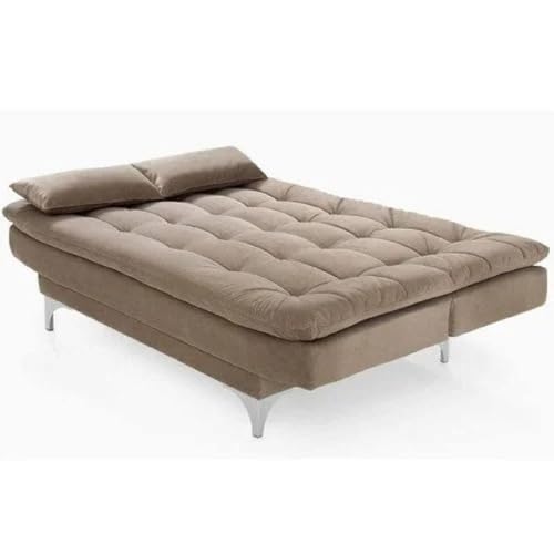 Image of INNOWIN Modern 3 Seater Avantha Sofa Cum Bed Camel Velvet Fabric with Two Cushions Perfect for Home Living Room Office and Guests (Camel)