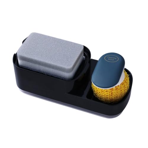 Dispensador Jabón Cocina (Negro) con Cepillo Desmontable y Estropajo, Dispensador de Jabón con Soporte para Esponja, Dosificador Jabón Cocina Elegante y Fácil de Usar