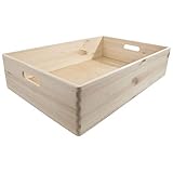 WooDeeDoo Extra Large Wooden Storage Crate – Shallow Stackable Open-Top Box Unfinished Pine for Underbed Storage Pantry Organisation Flat Craft Items Kitchen Shelf Office Supplies – 59.5x39.5x13.5cm