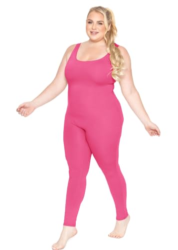 Image of STRETCH IS COMFORT Womens Plus Size Tank Unitard Athletic Rompers For Women | 95% cotton 5% spandex, round neckline, sleeveless straps, U-back, seamless front, one piece outfits for women, workout romper