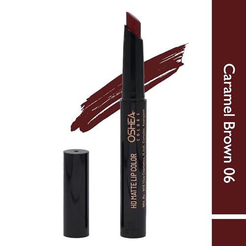 Image of Oshea Colors HD Matte Finish & Highly Pigmented Long Lasting Creamy Lipstick | Lightweight Formula Enriched with Castor Oil, Shea Butter & Jojoba Seed Oil | Free from Paraben - (Caramel Brown 06) 1.2g