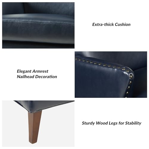 Sillón con brazos piel sintética azul marino miniatura 4
