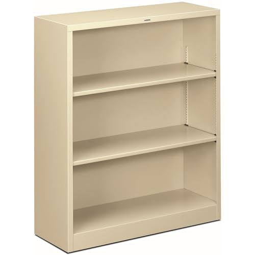 Image of HON Metal Bookcase, 3 Shelves, 34-1 /2 W by 12-5 /8 D by 41 H, Putty