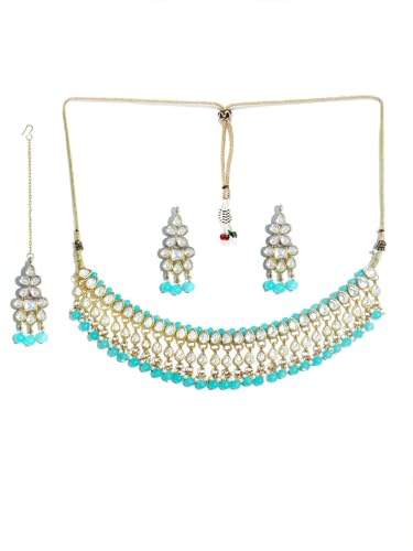 Juego de joyas Kundan hechas a mano en oro blanco y azul, el regalo de aniversario ideal