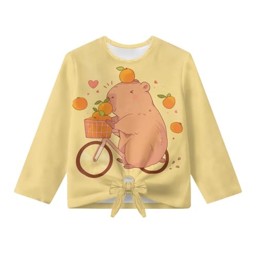 Xhuibop Girls Long Sleeve Shirts Size 5-12 Soft & Comfy Tie Knot Front Fall T-Shirts for Kids Graphic Tees4