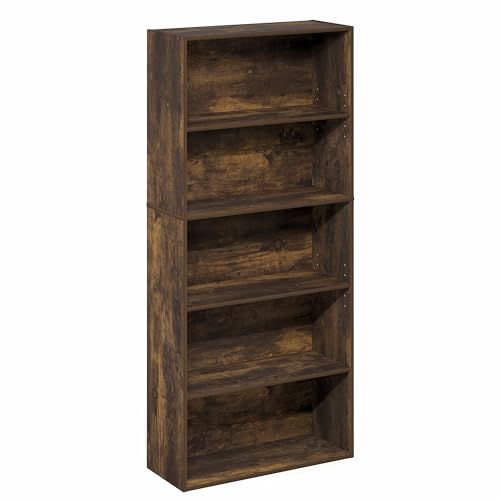 Image of Furinno Jaya Book Shelf, 5-Tier Bookshelf, 52 Inch Tall Standing Bookcase with Adjustable Shelf, 9.5 x 23.6 x 52.6, for Home Office, Bedroom, Living Room, Amber Pine