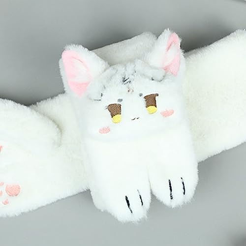 Girls Anime Scarf Plush Cat Warm Neck Scarf Cosplay Costume Party Accessories Neckwear Women ComicShow Cute Neckerchief, White4
