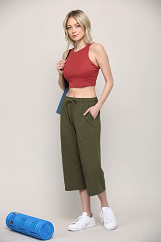 Image of Lock and Love Womens Capri Pants Loose Yoga Pants Wide Leg Drawstring Comfy Lounge Pajama Capris Sweatpants with Pockets