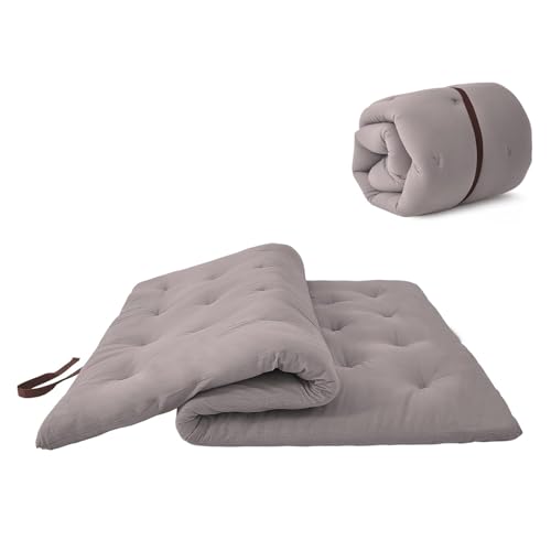 ZonLi Futon Mattress Queen Size 60"x 80",100% Cotton Floor Mattress Pad,Foldable Tatami Mat Portable Dormitory Sleeping Pad,Roll Up Floor Lounger Bed for Adult Child (Grey)