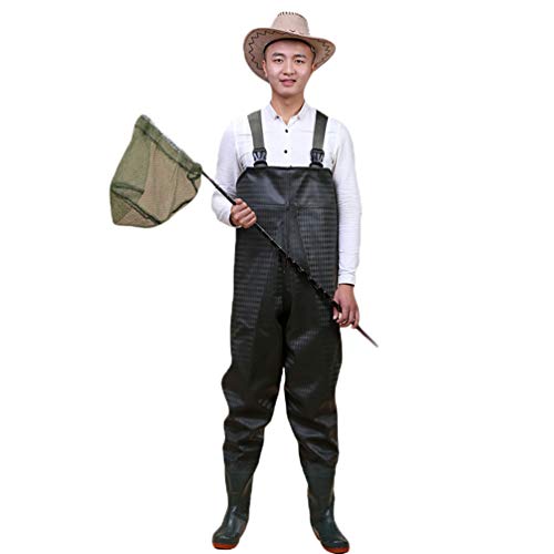 Kaiyei Homme Femme Waders Cuissardes Chaussure, 100% étanche Pêche à la Mouche Extérieure Respirant Chasse Salopette Cuissarde Pantalon Salopette Semelles Antidérapantes Noir 44
