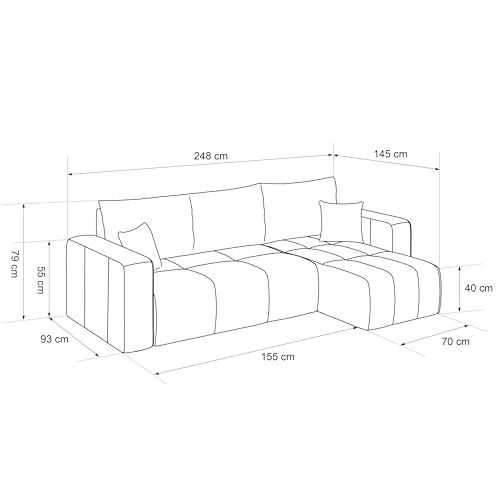GREKPOL Sofa mit Schlaffunktion 145x248 - Beige Ecksofa mit Schlaffunktion und Bettkasten - Sofa 3 Sitzer - Schlafsofa - Couch - Schlafsofa mit Bettkasten – Bild 4