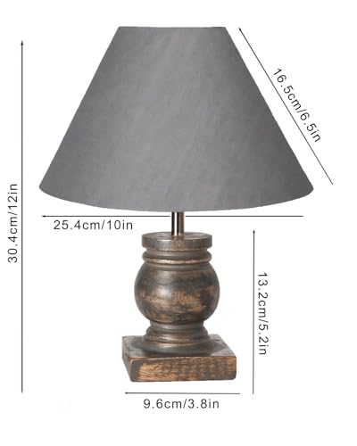 Image of Homesake Small Table Lamp for Bedroom Living Room Simple Retro Grey Distress Wood Grain Farmhouse Bedside Lamps Suitable for Nightstand, Desk Light, Gift, Trophy, (Grey Cone Shade)