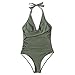 SUUKSESS Women Sexy Tummy Control One Piece Swimsuits Halter Push Up Monokini Bathing Suits (Army Green, L)