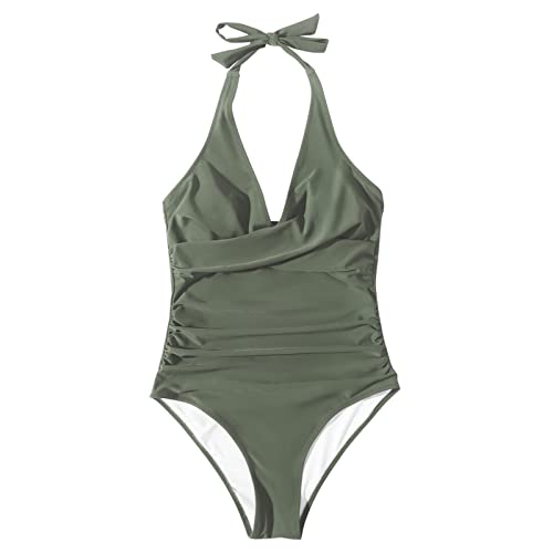 Image of SUUKSESS Women Sexy Tummy Control One Piece Swimsuits Halter Push Up Bathing Suits