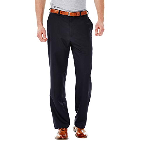Haggar Men's Cool 18 Flat Front Solid Pant - Big and Tall - 50W x 29L - Navy