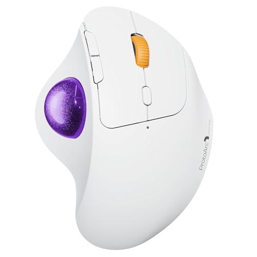 Image of ProtoArc Wireless Trackball Mouse, EM04 Ergonomic Bluetooth Rollerball Mouse Rechargeable Computer Laptop Mouse Thumb Control Mice, Compatible with PC, iPad, Mac, Windows-White Mouse Violet Ball