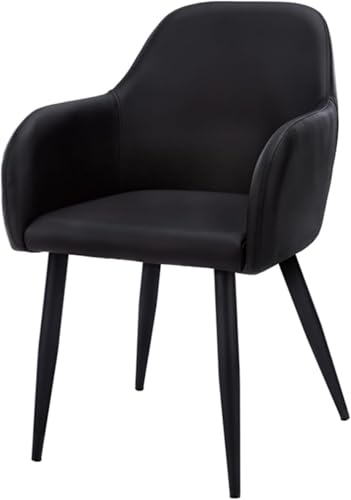 Image of Finch Fox Boom Faux Leather Armchair with Armrest & Backrest Upholstered Seat Living Room Dining Chair with Black Metal Legs in Black Color (Set of 2)
