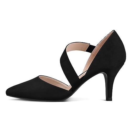 Image of mysoft Women's Pointed Toe Pumps Stiletto Heel Dress Shoes Wide Width | 3 Inch Stiletto Heel, Closed Toe, Wide Width, Elastic Strap, Comfortable, Daily, Wedding Party, Formal, Office Work Dressy