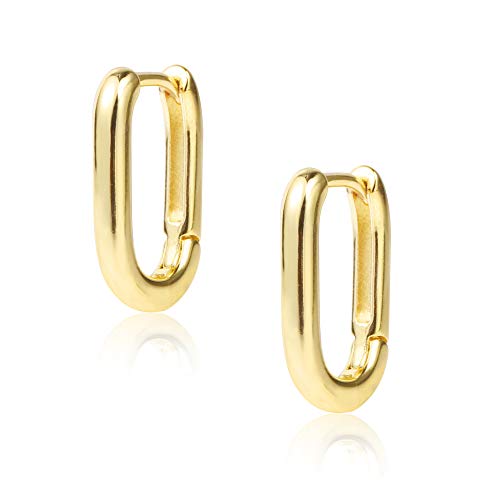 Alexcraft Small Gold Rectangle Hoop Earrings 11Mm 14K Gold Plated U Shape Trendy Oval Hoop Earrings For Women Girls #TOP3